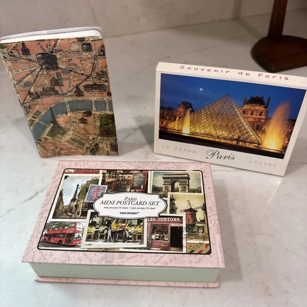 Paris France lot Mini Postcard Set with envelopes small journal postcards map